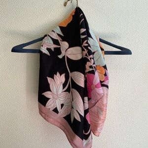 Silk Floral Black and Pink Scarf